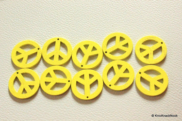 10 x Peace Shaped Yellow Colour Wood Beads 24mm